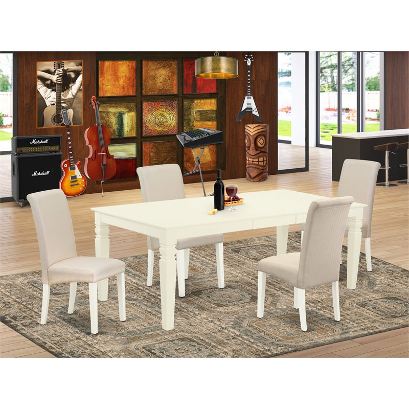 Pemberly Row 5-Piece Upholstered Dining Set in Linen White/Cream