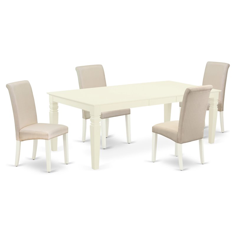 Pemberly Row 5-Piece Upholstered Dining Set in Linen White/Cream