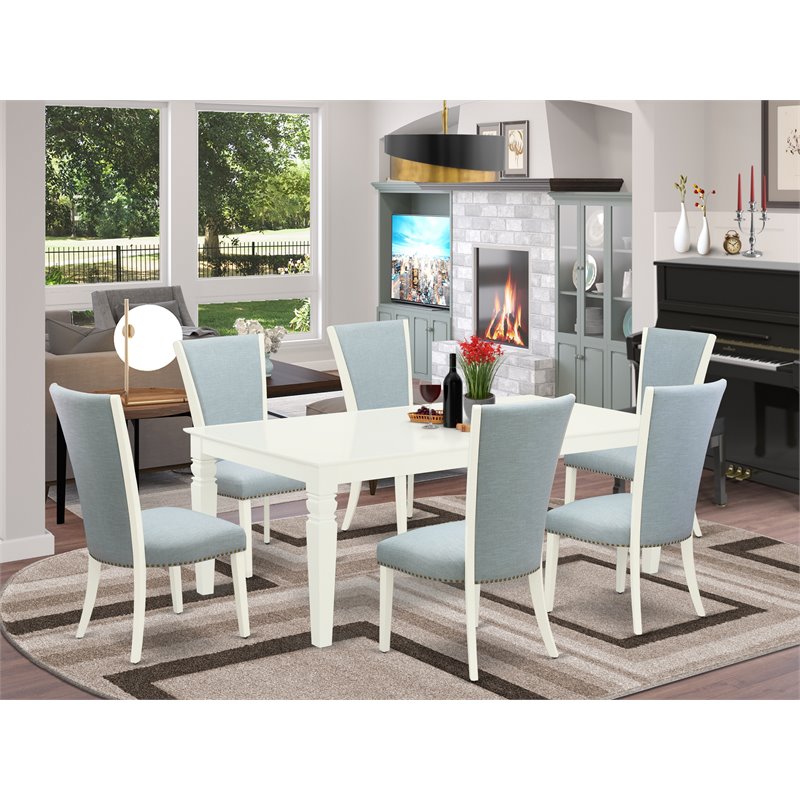 Pemberly Row 7-Piece Dining Set with Linen Seats in White Finish