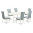 Pemberly Row 7-Piece Dining Set with Linen Seats in White Finish