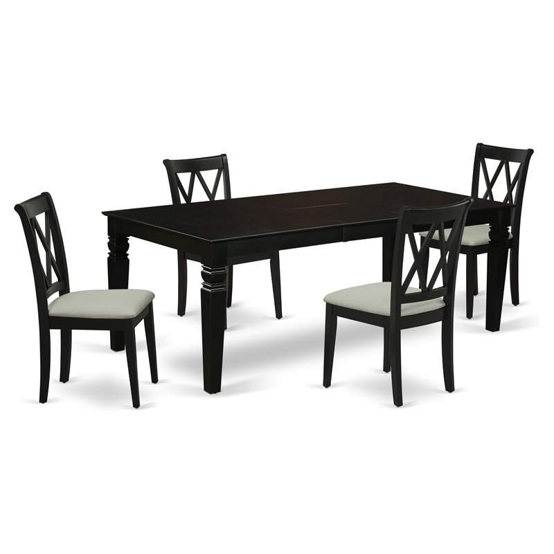 Pemberly Row 5-Piece Rubberwood Dining Set with X-Back Chairs in Black