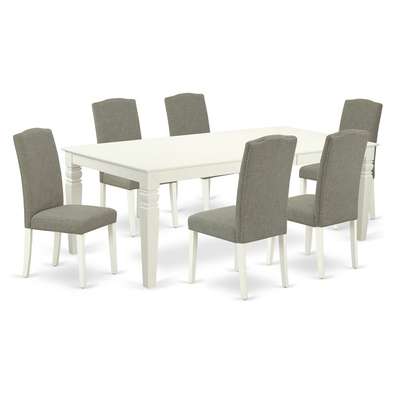 Pemberly Row 7-Piece Wood Dining Set in Linen White and Dark Shitake
