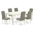 Pemberly Row 7-Piece Wood Dining Set in Linen White and Dark Shitake