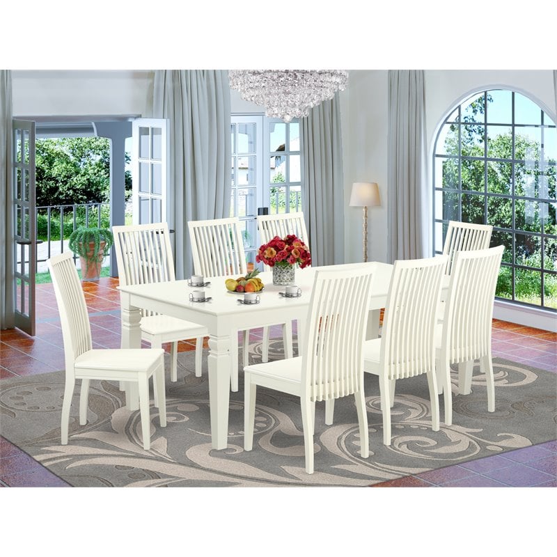 Pemberly Row 9-Piece Wood Dining Table and Chair Set in Linen White