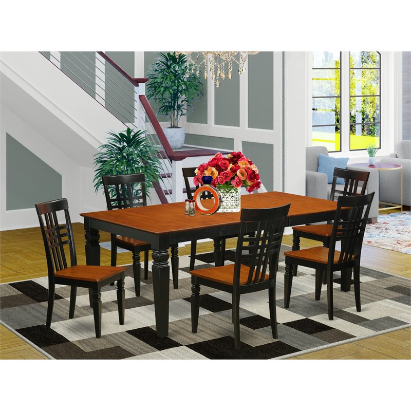 Pemberly Row 7-Piece Wood Dining Table and Chairs in Black and Cherry