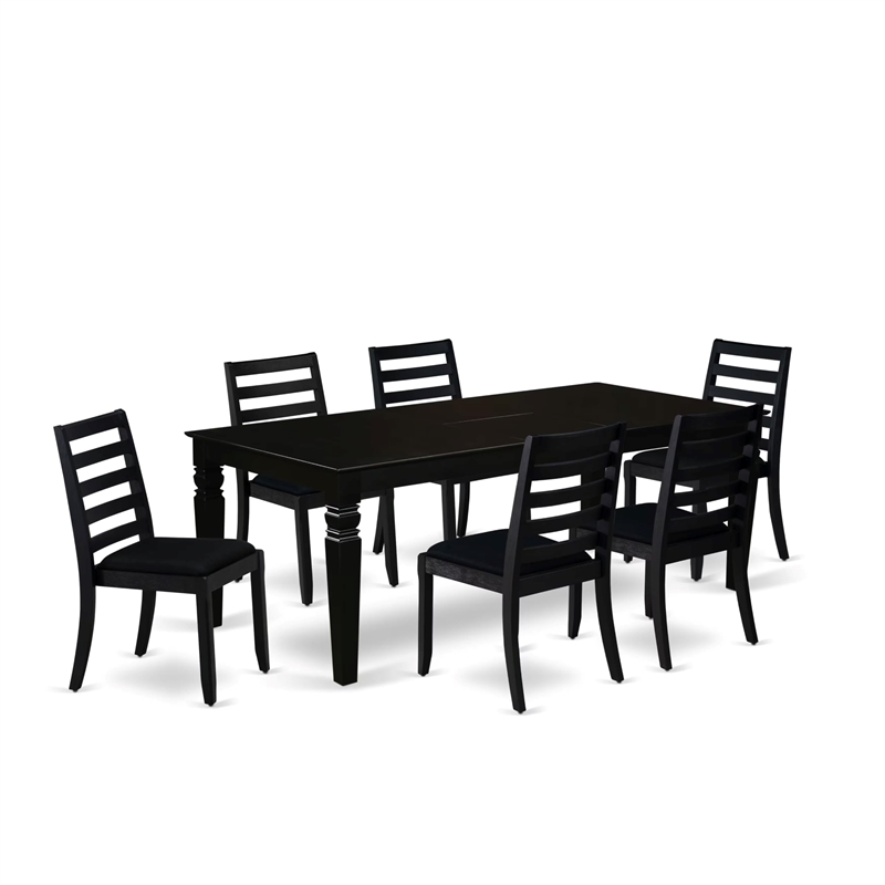 Pemberly Row 7-Piece Dining Set in Black Finish with Rubberwood