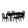 Pemberly Row 7-Piece Dining Set in Black Finish with Rubberwood