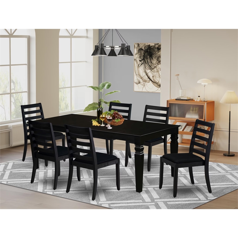 Pemberly Row 7-Piece Dining Set in Black Finish with Rubberwood