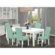 Pemberly Row 7-Piece Wood Dining Set with Parson Chairs in Linen White/Pond