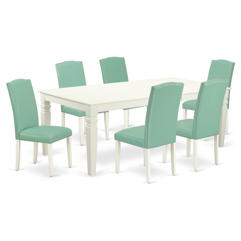 Pemberly Row 7-Piece Wood Dining Set with Parson Chairs in Linen White/Pond