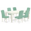 Pemberly Row 7-Piece Wood Dining Set with Parson Chairs in Linen White/Pond