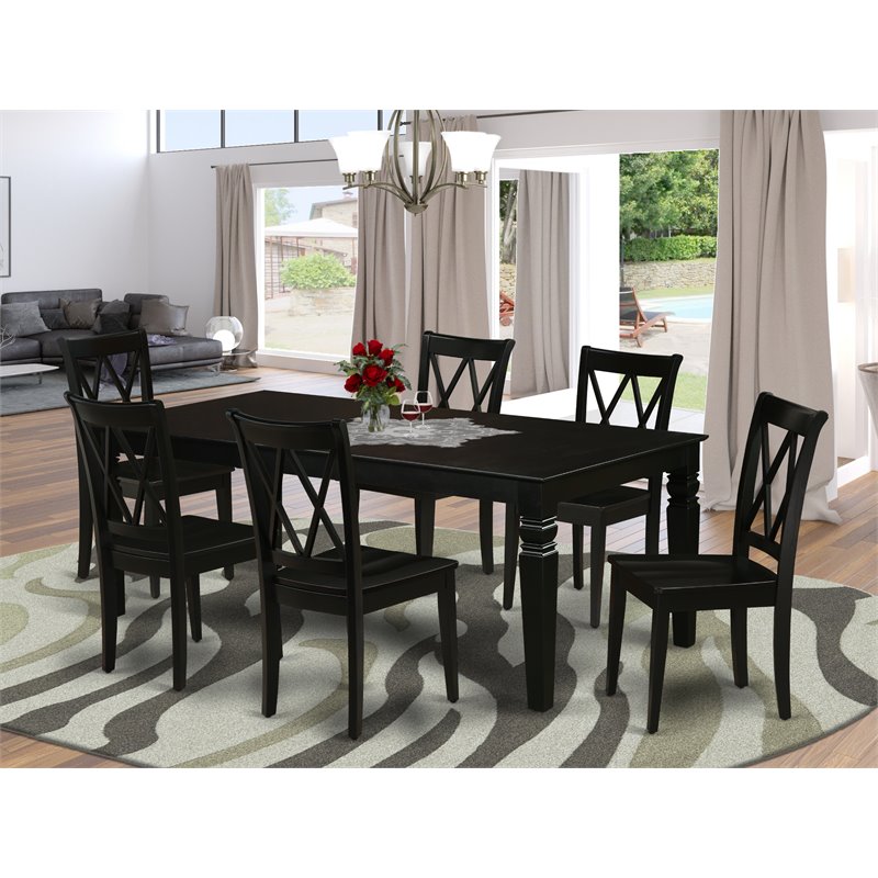 Pemberly Row 7-Piece Wood Dining Room Set in Sleek Black Finish