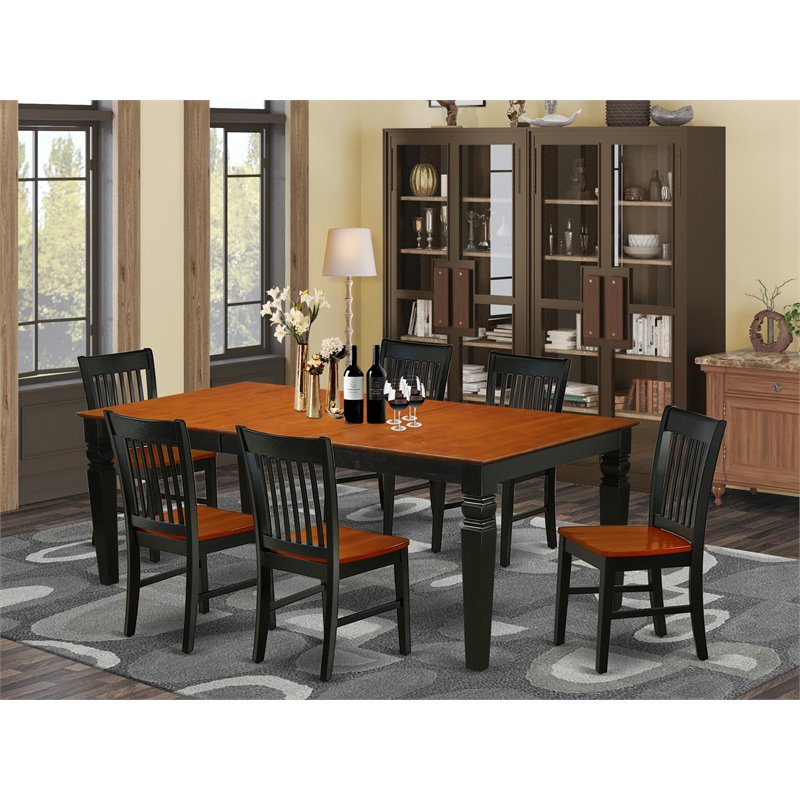 Pemberly Row 7-Piece Wood Dining Table Set in Black and Cherry