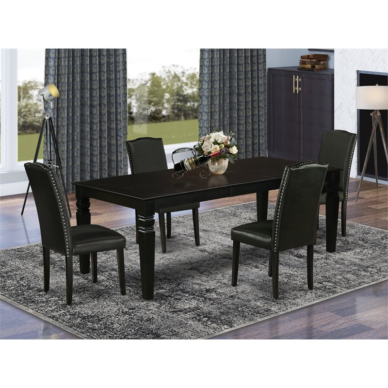 Pemberly Row 5-Piece Wood Dining Set with Parson Chairs in Black Finish