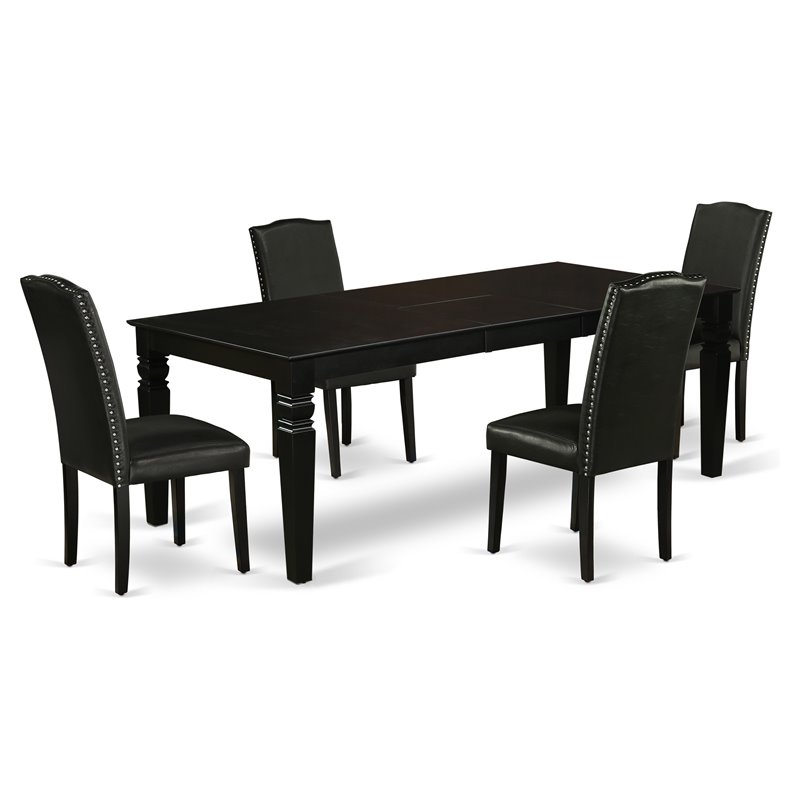 Pemberly Row 5-Piece Wood Dining Set with Parson Chairs in Black Finish