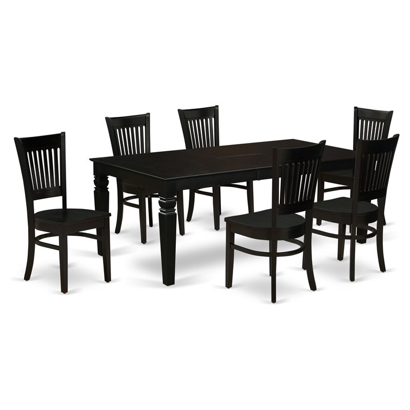 Pemberly Row 7-Piece Traditional Dining Set with Slatted Chairs in Black