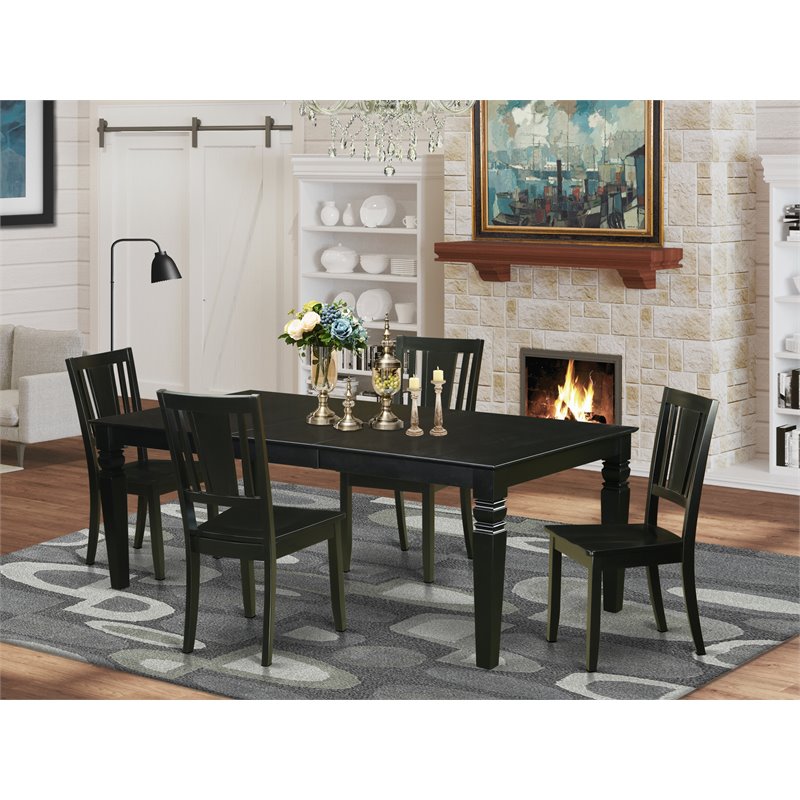 Pemberly Row 5-Piece Wood Dining Set with Self-Storing Black Table