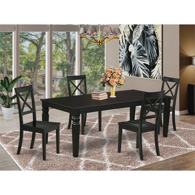 Pemberly Row 5-Piece Wood Dining Set with Black Rectangular Table