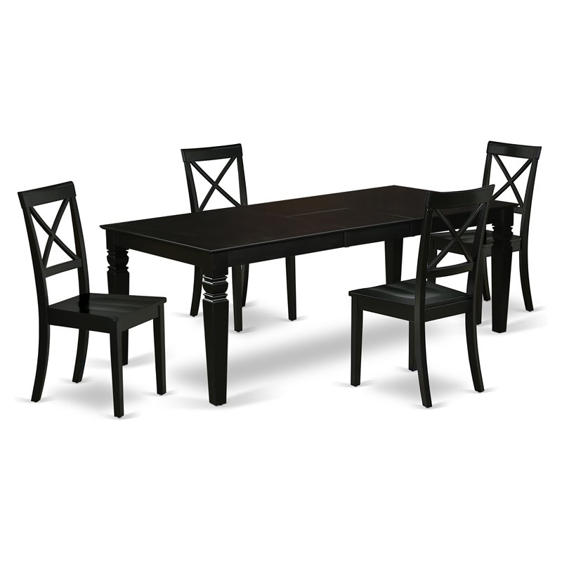 Pemberly Row 5-Piece Wood Dining Set with Black Rectangular Table