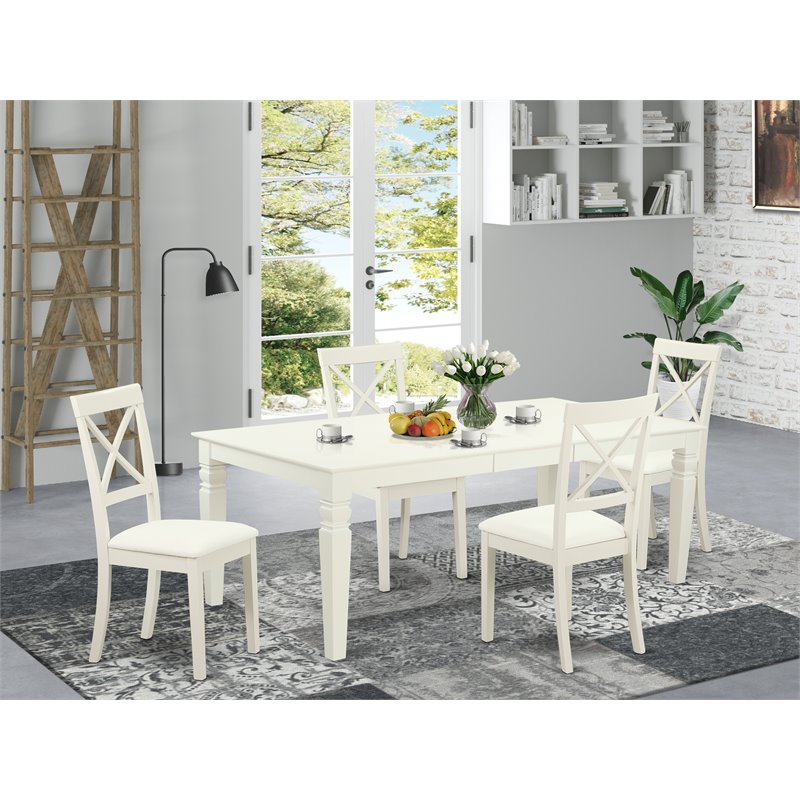 Pemberly Row 5-Piece Wood Dining Set with Faux Leather Seats in Linen White
