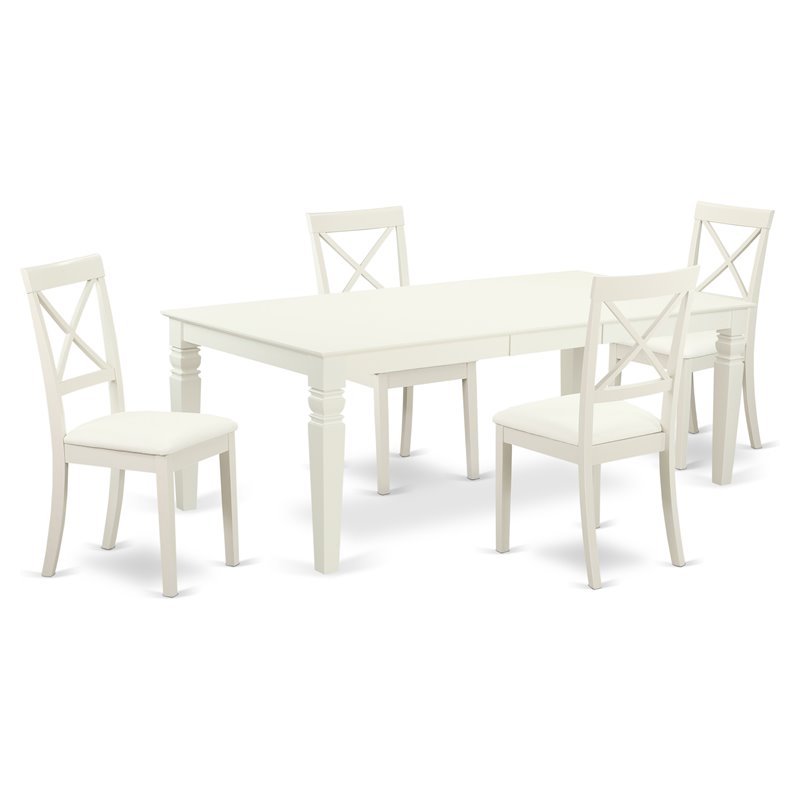 Pemberly Row 5-Piece Wood Dining Set with Faux Leather Seats in Linen White