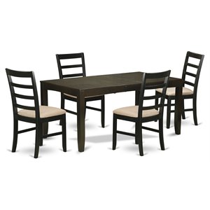 Pemberly Row 5-Piece Dining Set with Linen Seats in Cappuccino Finish
