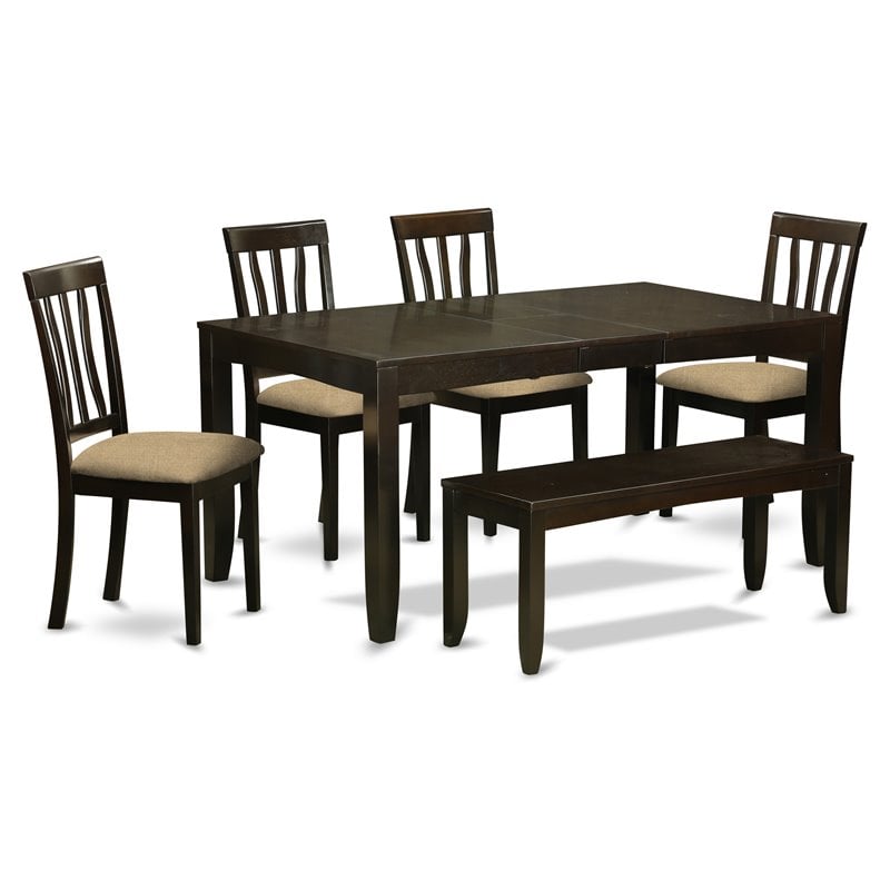 Pemberly Row 6-Piece Wooden Dining Set with Bench in Cappuccino Finish