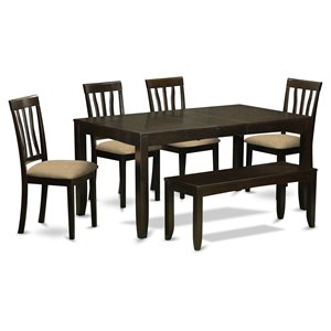 Pemberly Row 6-Piece Wooden Dining Set with Bench in Cappuccino Finish