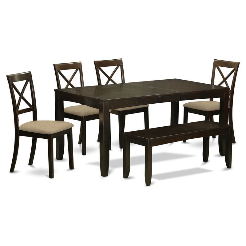 Pemberly Row 6-Piece Dining Set with Bench in Cappuccino Finish