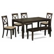Pemberly Row 6-Piece Dining Set with Bench in Cappuccino Finish