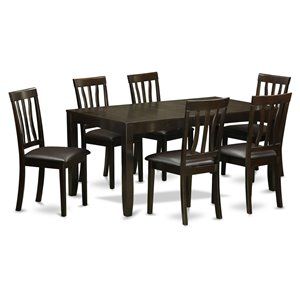 Pemberly Row 7-Piece Wood Dining Table Set with Leaf in Cappuccino