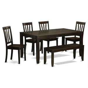 Pemberly Row 6-Piece Dining Room Set with Bench in Cappuccino
