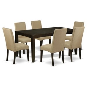 Pemberly Row 7-Piece Hardwood Dining Set in Cappuccino with Foam Seats