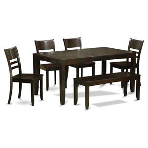 Pemberly Row 6-Piece Dining Set with Bench in Cappuccino Finish