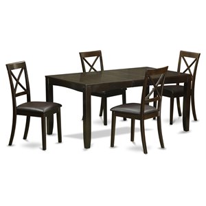 Pemberly Row 5-Piece Wood Dining Table Set with Leather Seats in Cappuccino