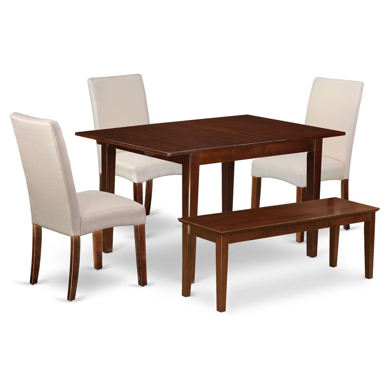 Pemberly Row 5-Piece Dining Set with Chairs and Benches in Mahogany/Cream