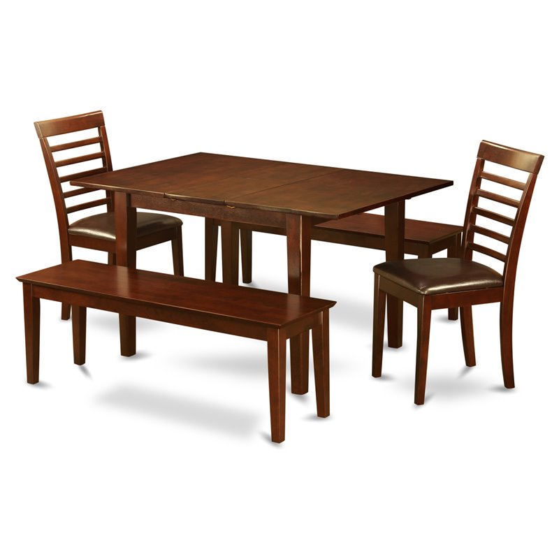 Pemberly Row 5-Piece Dining Set with Wood Table & Benches in Mahogany