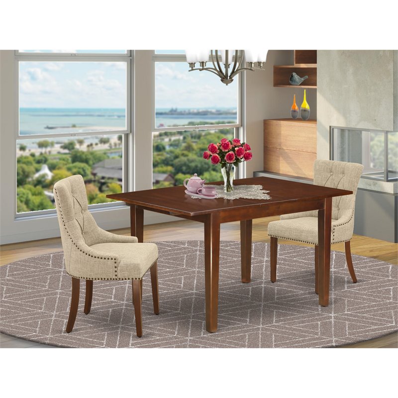 Pemberly Row Wood 3-Piece Dining Set in Mahogany and Doeskin Finish