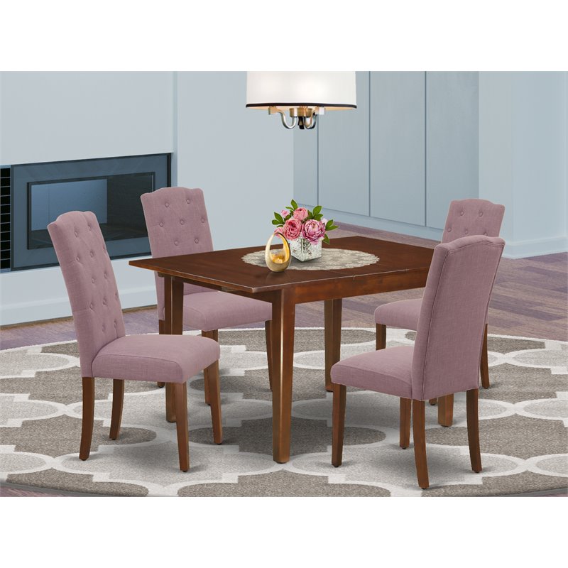 Pemberly Row 5-Piece Wood Dining Set with Parson Chairs in Mahogany