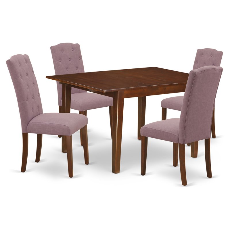 Pemberly Row 5-Piece Wood Dining Set with Parson Chairs in Mahogany
