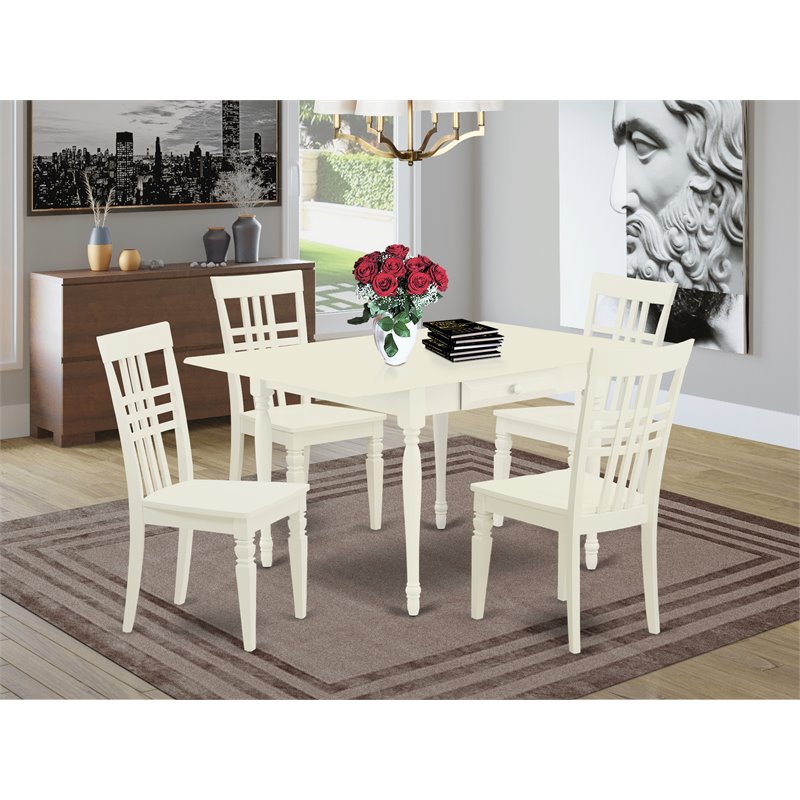 Pemberly Row 5-Piece Hardwood Dining Set in Linen White Finish