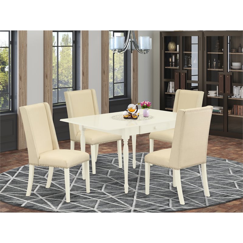 Pemberly Row 5-Piece Wood Dining Table Set in Linen White and Cream