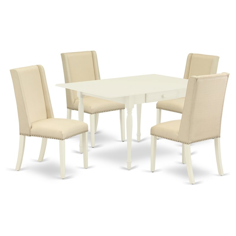 Pemberly Row 5-Piece Wood Dining Table Set in Linen White and Cream