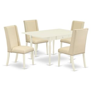 Pemberly Row 5-Piece Wood Dining Table Set in Linen White and Cream