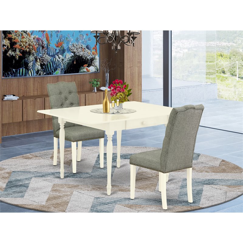 Pemberly Row 3-Piece Wood Dining Set in Linen White and Smoke Finish