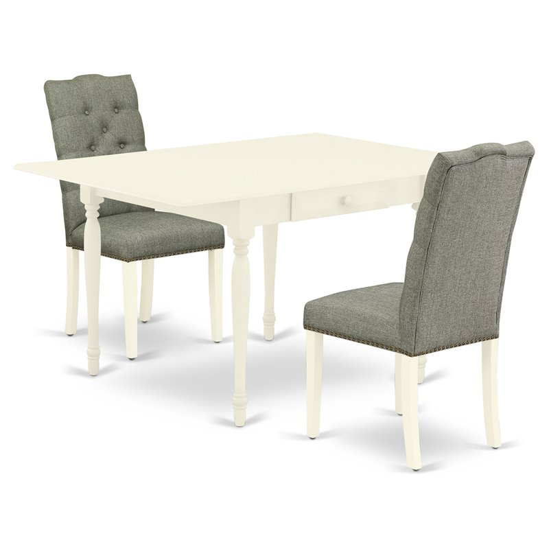 Pemberly Row 3-Piece Wood Dining Set in Linen White and Smoke Finish