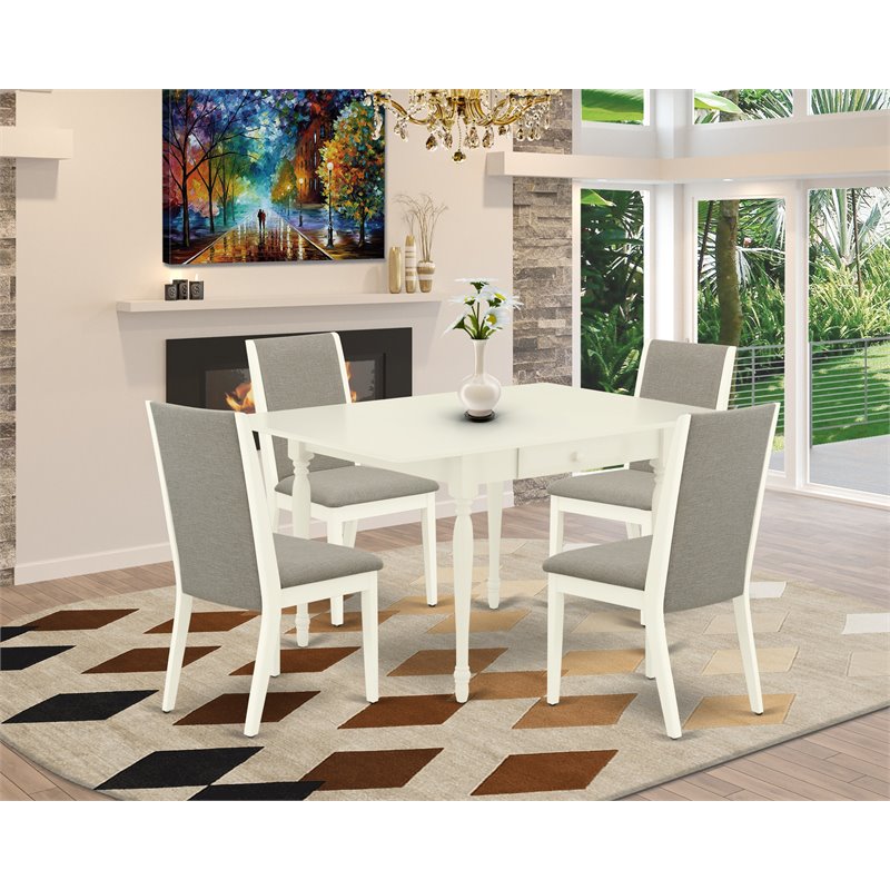 Pemberly Row 5-Piece Dining Set in Linen White with Shitake Seats