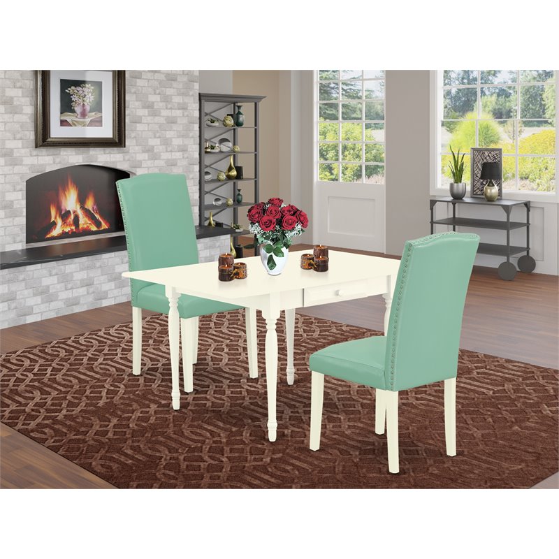 Pemberly Row 3-Piece Dining Table Set in Linen White and Pond