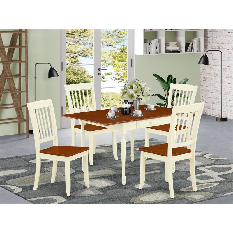 Pemberly Row 5-Piece Wood Dining Set with Slatted Chairs in Cherry