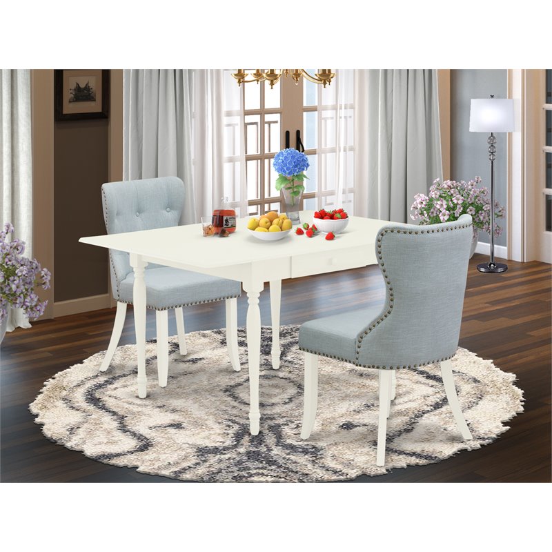 Pemberly Row 3-Piece Wood Dining Table Set in Linen White/Baby Blue